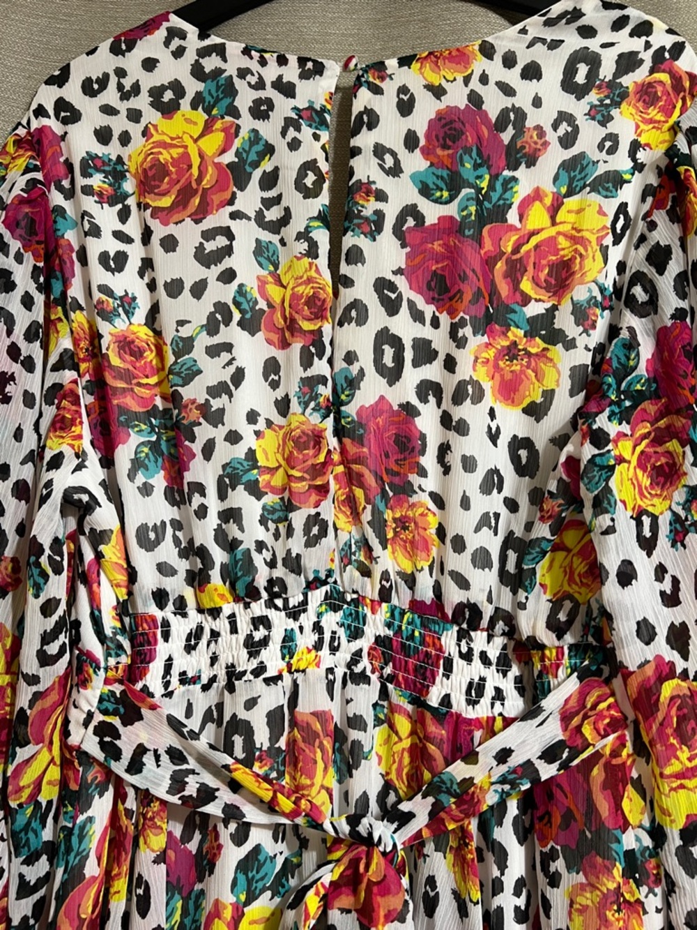 Torrid x Betsey Johnson Leopard Rose Chiffon Ruffle Bell Sleeve Mini Dress 2X - Picture 8 of 10